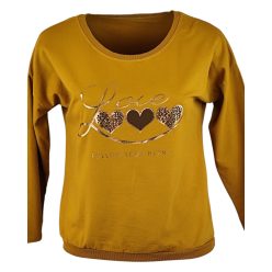   Love arany szíves feliratos fiatalos passzé aljú és ujjú pamut pulóver- sárga