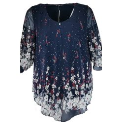   Dupla anyagú,  alul egyszínű viszkóz ,felül 3/4-es ujjú virág mintás muszlin kabátka felsővel- sötétkék-rózsaszín