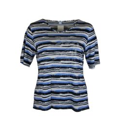   Csíkos rövidujjú, környakú lengyel felső- kék, fehér, világos kék