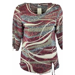   Maggi 3/4-es muszlin ujjú, környakú, hullám mintás viszkóz anyagból készült molett lengyel tunika- drapp, bordó, barna, krém szín