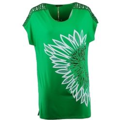   Hosszított fazonú, környakú, pamut török tunika, rövidujjú, nagy hímzett oldalmintával - zöld