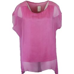   Egyszínű, rövidujjú, pamut béléses, környakú, fiatalos alkalmi muszlin tunika flitteres válltűzéssel- pink