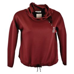  Egyszínű, kapucnis, vastagabb puntó anyagú, környakú, hosszú ujjú, fiatalos olasz felsőrész- bordó