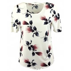   Maggi rövid ujjú, környakú,  virág mintás viszkóz anyagból készült molett lengyel tunika- krém szín, mályva