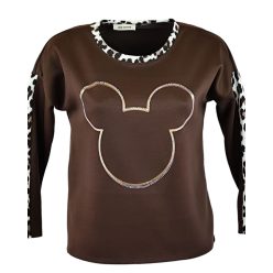   Ocelot állat mintás, micky egér fejes, vastagabb puntó anyagú, környakú, hosszú ujjú, fiatalos olasz felsőrész- barna