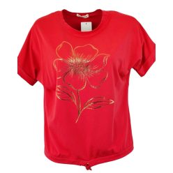   Nagy arany virágos elejű, rövid ujjú, környakú, fiatalos, pamut, olasz felsőrész, meghúzható kötővel az alján- piros