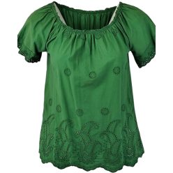   Gumírozott nyakú, vállra húzható, madeirás anyagból készült, rövid ujjú, egyszínű, olasz felsőrész- benetton zöld