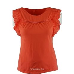   Fodros madeirás lepke ujjú, egyszínű, környakú, fiatalos olasz pamut anyagból készült felső- narancssárga