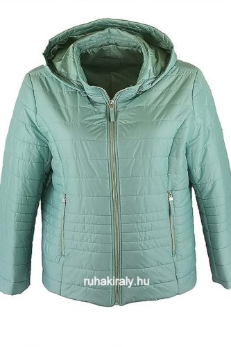 Steppelt, egyszínű, cipzáros, kapucnis, béléses, csípőig érő fazonú, fiatalos steppelt olasz dzseki, cipzáras zsebekkel- almazöld