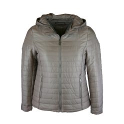   Steppelt, egyszínű, cipzáras,  kapucnis, béléses, rövid fazonú, fiatalos steppelt olasz dzseki, cipzáras zsebekkel- drapp