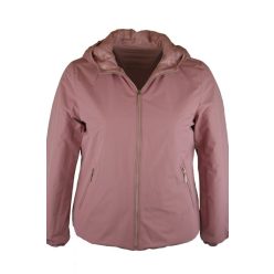   Kifordítható, mindkét oldala használható, egyszínű, cipzáras, kapucnis, rövid fazonú, fiatalos steppelt olasz dzseki- mályva 