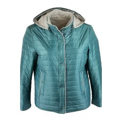   Kifordítható, mindkét oldala használható, 2 színű, cipzáras, kapucnis, rövid fazonú, fiatalos steppelt olasz dzseki- almazöld