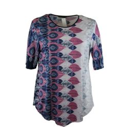   Tereza rövidujjú, környakú, rombusz mintás viszkóz anyagból készült lengyel felsőrész, az alja ék alakú- farmer kék, szürke, mályva