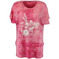   Lily batikolt pamut anyagú, rövidujjú, környakú, hosszított fazonú, "A"- vonalú, molett pamut török tunika, fehér virág mintával az elején- pink