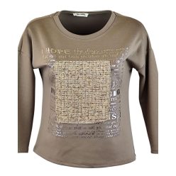   Egyszínű, vastagabb puntó anyagú, környakú, hosszú ujjú, fiatalos olasz felsőrész- mogyoró barna