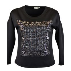   Egyszínű, vastagabb puntó anyagú, környakú, hosszú ujjú, fiatalos olasz felsőrész- fekete