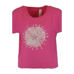   Óriás fehér pitypang fej mintás elejű, hátul sima egyszínű pamut anyagból készült, rövid ujjú, környakú, fiatalos olasz felsőrész- pink, fehér