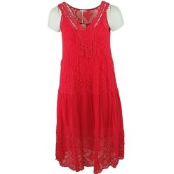   Ujjatlan,  csipkés V-nyakú, csipke-selyem-pamut hosszú alkalmi olasz ruha, pamut alá trikóval- piros