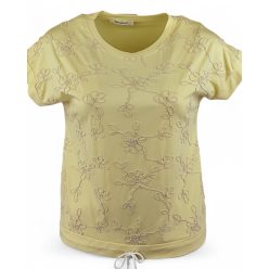  Natúr madzaggal hímzett elejű, környakú, rövid ujjú, viszkóz anyagból készült, fiatalos felsőrész, húzható zsinórral az alján- vanília sárga
