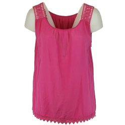 Széles csipke pántos, ujjatlan géz felsőrész- pink