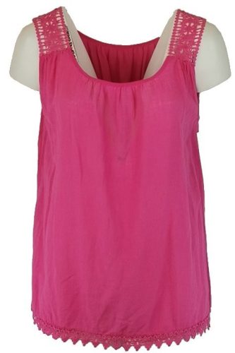 Széles csipke pántos, ujjatlan géz felsőrész- pink