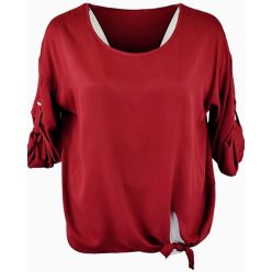   Egyszínű, egyenes csípőre érő fazonú, hosszú ujjú, környakú, fiatalos olasz felsőrész, alul oldalt megköthető masnival- bordó