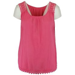   Széles csipke pántos, ujjatlan géz felsőrész- korall szín