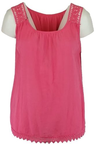 Széles csipke pántos, ujjatlan géz felsőrész- korall szín