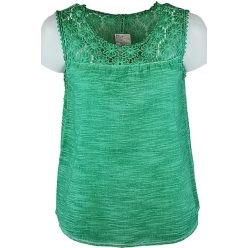   Ujjatlan, egyszínű, len felsőrész, csipke díszítéssel- zöld