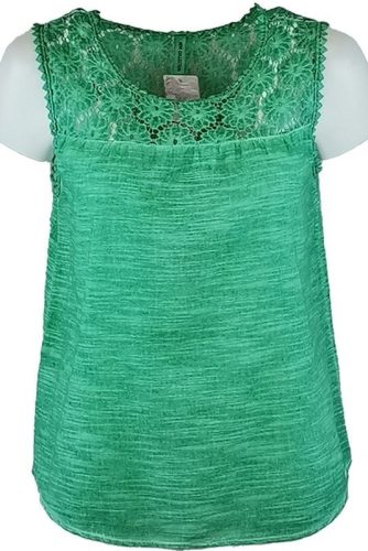 Ujjatlan, egyszínű, len felsőrész, csipke díszítéssel- zöld