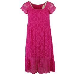   Tiszta csipke hosszú ruha, lefelé bővülő fazonú, gumírozott vállra húzható, környakú alkalmi olasz csipke ruha, pamut béléssel- pink