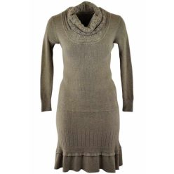   Kámzsa nyakú, hosszú ujjú, térdig érő, kötött ruha- mogyoró barna