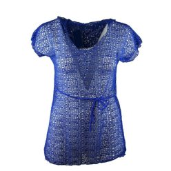   Átlátszó  rövidujjú, környakú, hálós strandruha, övvel- királykék