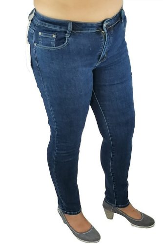 Kék farmernadrág, sima, hosszú lefelé szűkülő szárú, félmagas derekú, fiatalos farmernadrág- közép farmerkék