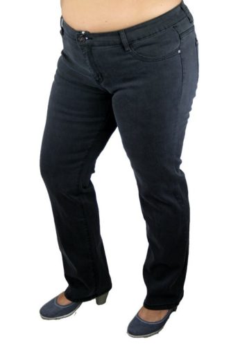 Sötét szürke, magas derekú, hosszú egyenes párhuzamos szárú, molett farmernadrág- sötét szürke