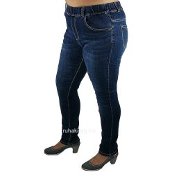   Sötét koptatott farmer kék, sima, gumis derekú, szűk szárú, jeggings jellegű farmernadrág- sötét farmerkék
