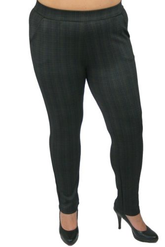 Hosszú szárú sima zsebű, sötét szörke kockás jersey leggings, gumis derekú- sötét  szürke 