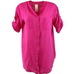   Hosszú egyenes bő fazonú, rövid ujjú, zsebes, egyszínű, könnyű nyári olasz géz ing- pink