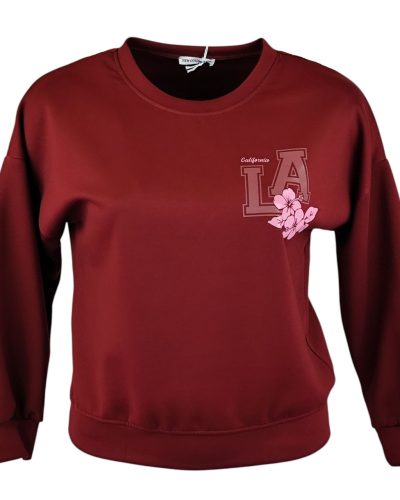 Fiatalos passzé aljú és ujjú pulóver- bordó