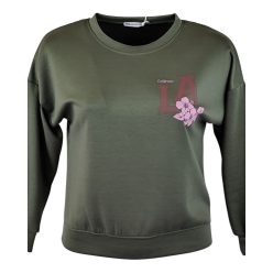 Fiatalos passzé aljú és ujjú pulóver- keki zöld