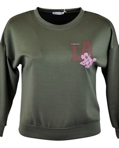 Fiatalos passzé aljú és ujjú pulóver- keki zöld