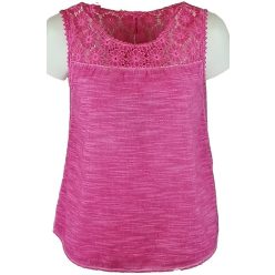   Ujjatlan, egyszínű, len felsőrész, csipke díszítéssel- pink