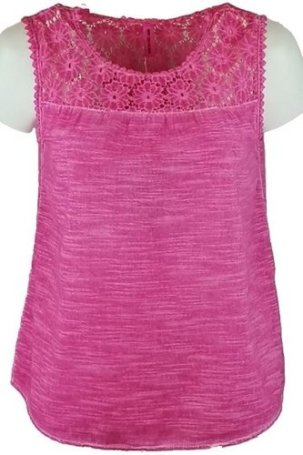 Ujjatlan, egyszínű, len felsőrész, csipke díszítéssel- pink
