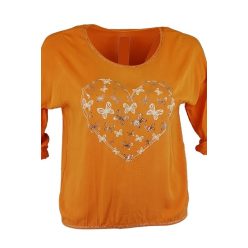   Szív mintával díszített szatén elejű, hátul sima pamut, hosszú ujjú, környakú, fiatalos olasz felsőrész- narancssárga