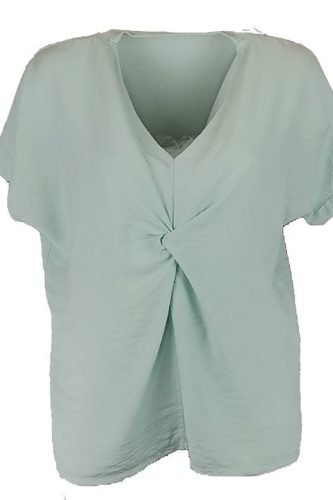 Katy, csomós elejű, egyszínű, V-nyakú, rövidujjú,fiatalos olasz alkalmi felső - almazöld