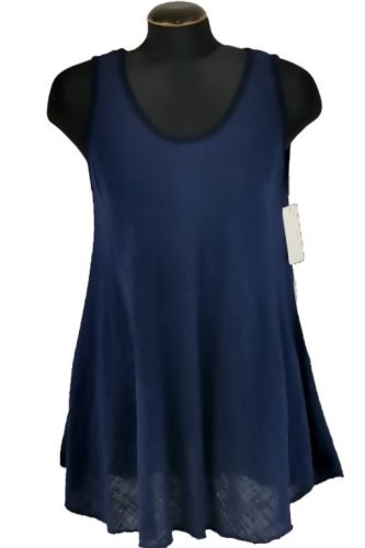 Egyszínű, "A"-vonalú fazonú, géz, ujjatlan felsőrész- sötétkék