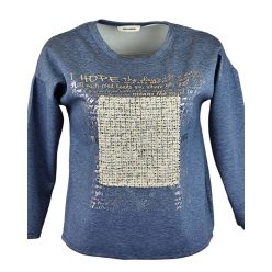   Egyszínű, vastagabb puntó anyagú, környakú, hosszú ujjú, fiatalos olasz felsőrész- farmerkék