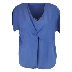   Katy, csomós elejű, egyszínű, V-nyakú, rövidujjú, fiatalos olasz alkalmi felső- királykék