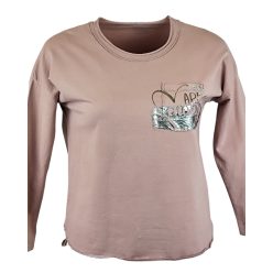   Kis ezüstös szív mintával díszített, sima pamut anyagból készült, hosszú ujjú, környakú, olasz fiatalos felsőrész- púder szín