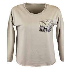   Kis ezüstös szív mintával díszített, sima pamut anyagból készült, hosszú ujjú, környakú, olasz fiatalos felsőrész- drapp